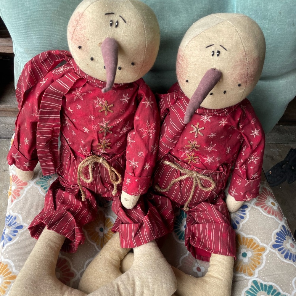 Rare Honey and Me 20” Primitive Twin Snowmen Holiday Country Collectibles